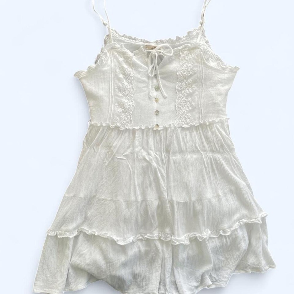 White lace mini babydoll cotton boho dress size L by Chelsea Violet‎
